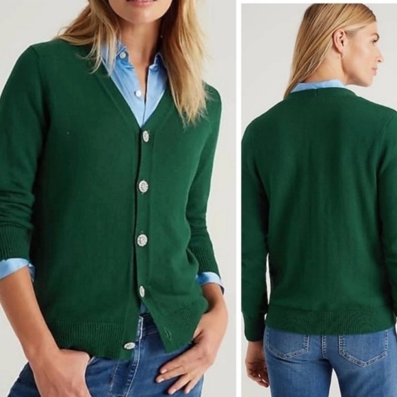 J. Jill Sweaters - J‎ Jill Boxwood Bejeweled Button Cardigan Sweater Green Cotton Blend Medium NEW